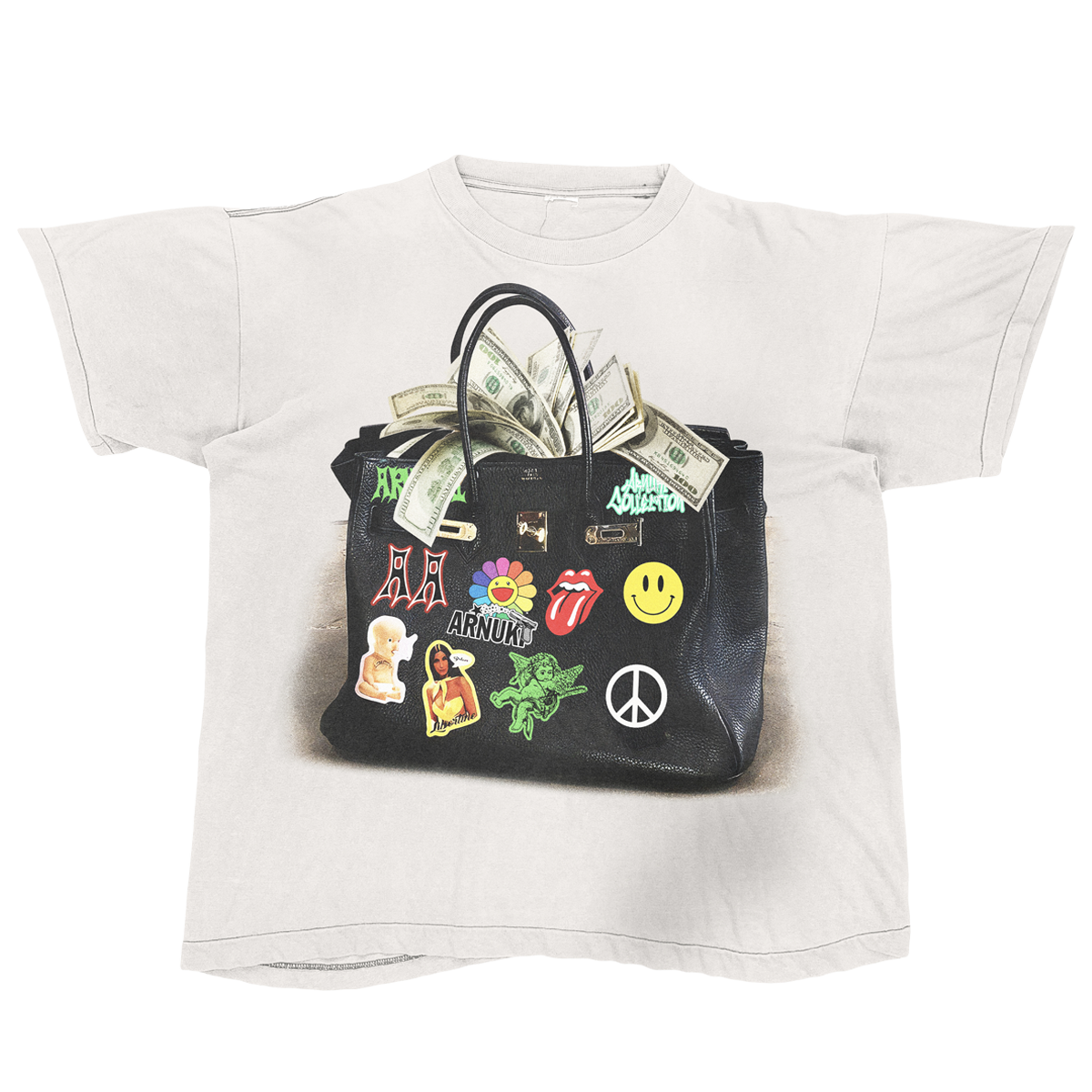 White Designer Bag Streetwear Tee Loose Fit T Shirt 190 GSM Cotton Heavyweight Premium